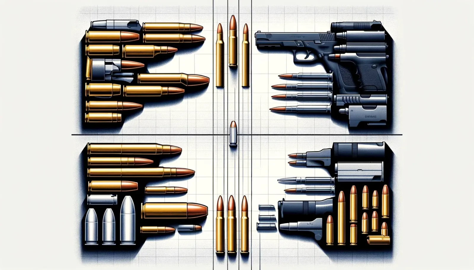 imagem que capture a essência de um confronto entre os calibres 9mm e .40 S&W, ilustrando as diferenças e características de cada um. Imagine (1)